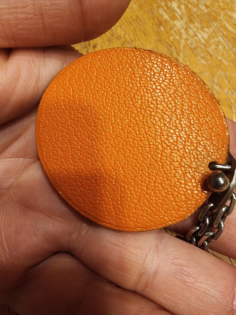 authentic Hermès orange fruit leather bag charm and keychain